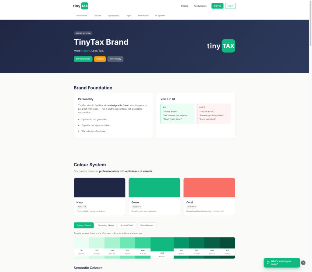 TinyTax brand guidelines page