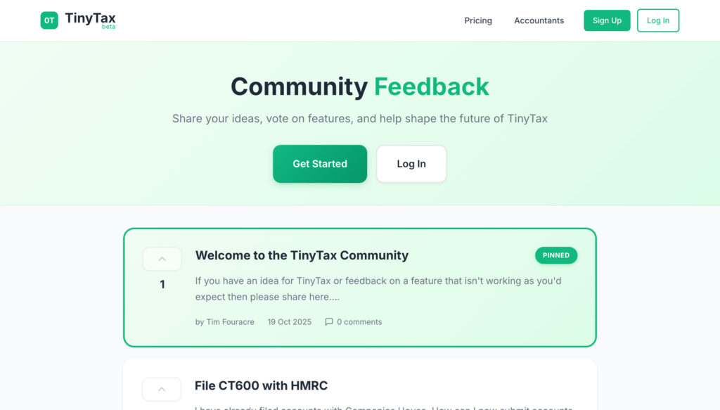 TinyTax community feature requests and feedback page